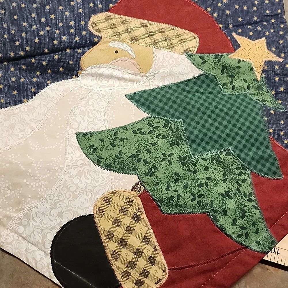 Country Patchwork Christmas Table Runner Appliqued ~Santa~Holiday Decor 34x13
